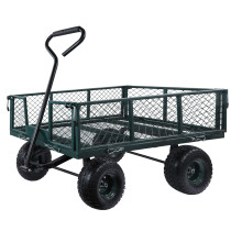 MOUNTALL Utility Steel Garden Cart Trolley 350kg Heavy Duty Black Mesh Gardeners Wagon, Folding Sides, 10 inch Pneumatic Tyres