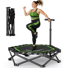 EAST MOUNT 42" Foldable Mini Trampoline for Adults, Quiet Fitness Rebounder with Adjustable Handle, No-Assembly Indoor Exercise Trampoline