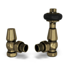 UK Radiators Antique Brass Thermostatic Radiator Valve and Angled Lockshield - Brushed Antique Brass Finish