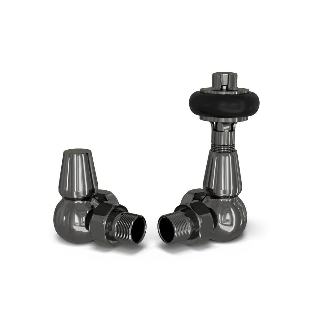 Uk Radiators Black Nickel Thermostatic Radiator Valve And Corner Lockshield Valve - Polished Black Nickel Finish 5051228020207