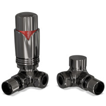 UK Radiators Black Nickel Thermostatic Radiator Valve and Corner Lockshield Valve - Polished Black Nickel Finish