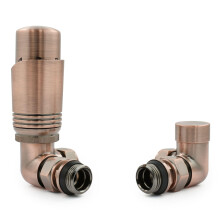 Hot Flow Antique Copper Cascade Corner Modern TRV Thermostatic Radiator Valve (Pair) Includes A Corner TRV Body & One Lock Shield. for Quick & Easy