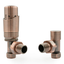 Hot Flow Antique Copper Cascade Angled Modern TRV Thermostatic Radiator Valve (Pair) Includes Angled TRV Body & One Lock Shield for Quick & Easy