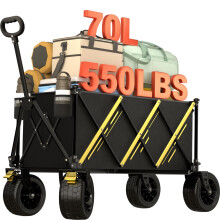 Heavy Duty Folding Festival Trolley, 250kg Capacity Collapsible Camping Wagon Cart with All-Terrain Big Wheels, 70L Portable Garden Trolley for Beach