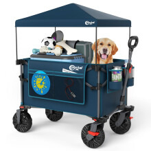 Portal Festival Beach Trolley on Wheels with Canopy Folding 350L XXL Heavy Duty Camping Trolley Cart with Brakes Open Tailgate Pull along Wagon