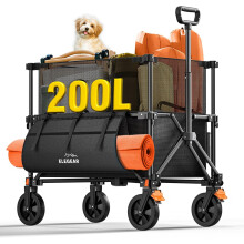 Elegear Festival Trolley Cart, 200L Large Capacity Folding Wagon, Retractable Height Camping Trolley with Adjustable Handle and Cup