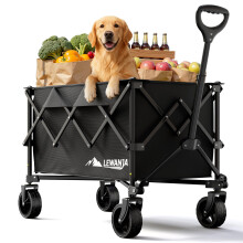 LEWANJA 140L Folding Trolley, Heavy Duty Collapsible Garden Handcart with Adjustable Handle, 130kg Load, Portable Festival Wagon for Camping