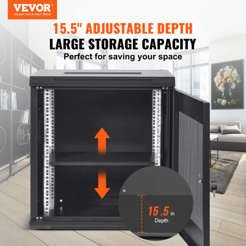VEVOR VEVOR 12U Wall Mount Network Server Cabinet, 15.5'' Deep, Server Rack Cabinet Enclosure, 200 lbs Max. Ground-mounted Load Capacity 1
