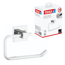 tesa DELUXXE Toilet Roll Holder without Lid - Wall-Mounted Toilet Paper Holder with Power.Kit Technology in Stainless-Steel Design - waterproof
