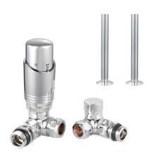 VANCOCO Chrome Thermostatic Radiator Valve 1/2"15mm Corner with Lockshield + 130mm15mm Radiator Pipe, Thermostat TRV Set, H62 Brass, Energy Saving