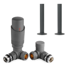 VANCOCO Anthracite Grey Thermostatic Radiator Valve 1/2"15mm Corner with Lockshield + 130mm18mm Radiator Pipe Covers, Thermostat TRV Set, H62 Brass