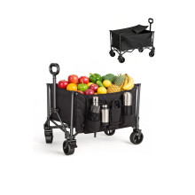 Festival Trolley on Wheels 140L with Zippered Lid, Foldable Camping Wagon Trolley Cart with Detachable Side Pouch & 360 Front Wheels for Outdoor