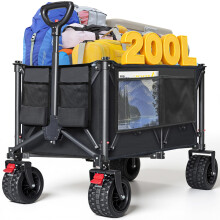 200L Festival Trolley on Wheels, 200KG Folding Wagon Cart with All-Terrain Wheels, Collapsible Camping Trolley