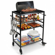 HOSY 4-Tier Rolling Grill Cart with Handle, Heavy-Duty Barbecue Workbench