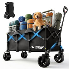 LEWANJA 200L Folding Trolley, Heavy Duty Collapsible Garden Handcart with Wide Braked Wheels, Adjustable Handle, 200kg Load