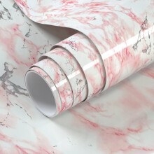 VOLEAAR 90CM x 500CM Pink White Marble Contact Pape Peel Stick Wallpaper for Wall Tabletop Backsplash Cabinet Countertop Vinyl Waterproof Self