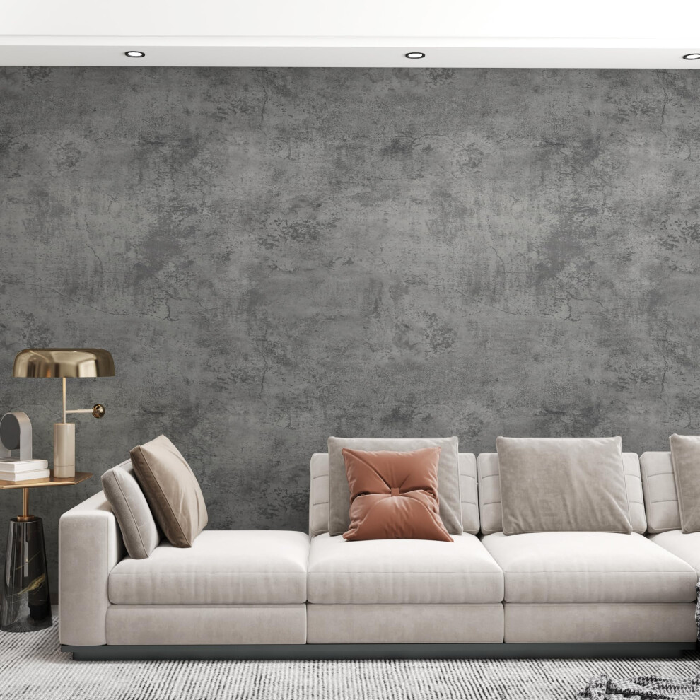 Totio 48X157in Extra Wide Grey Concrete Effect Vinyl Self Adhesive Wallpaper Cement Vinyl Wrap Gray Peel And Stick Contact Paper Matte Thick 5051228024168