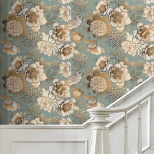 LACHEERY 44.5cm x 700cm Self Adhesive Vintage Gold Floral Wallpaper for Bedroom Floral Peel and Stick Wallpaper Birds Flower Contact Paper for Walls