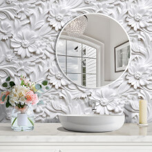 LACHEERY 3D Floral Wallpaper Peel and Stick Faux Embossed Wallpaper White 44.5cm x 700cm Flower Wallpapers Vinyl Contact Paper Peel and Stick Accent