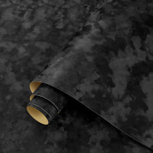ReWallpaper 44.5CMx7M Self Adhesive Wallpaper Black Velvet Fabric Contact Paper for Furniture Stickers Stick on Wallpapers Vintage Black Flocked