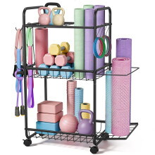 Home Gym Storage Rack, 3-Tier Dumbbell Rack, Yoga Mat Storage Racks with Anti-Slip Wheels, Heavy Duty Weight Stand for Dumbbell, Kettlebell, Yoga Mat
