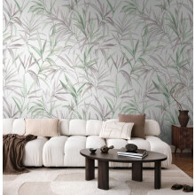 Livingwalls CosmoLiving Non-Woven Wallpaper with Leaf Design in Green, Purple, White – 8,80 x 0,53 m Floral Wallpaper by Cosmopolitan – 791452