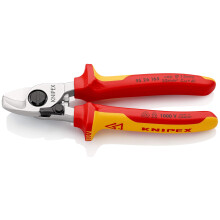 KNIPEX Cable Shears with Opening Spring Self-Service Card Chrome-Plated Insulated with Multi-Component Grips, VDE-Tested 165 mm, 95 26 165 SB