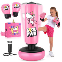 Inflatable Punching Bag, 66" Punching Bag for Kids with Boxing Gloves for 3-12 Kids, Unicorn Stable Boxing Set for Practicing Karate, Taekwondo