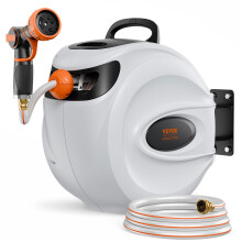 VEVOR Retractable Garden Hose Reel, 1/2" x 131.23 ft Wall Mounted Hose Reel, Heavy Duty Garden with 9 Patterns Nozzle, Any Length Lock