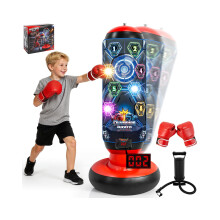 OMKSIH 2026 Upgraded Punching Bag for Kids, Inflatable Boxing Set with Scoring, Light, Music, 4 Game Modes, Kids Punching Bag with Gloves