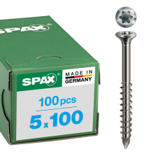 SPAX T-Star Plus 0467000501003 Facade Screws Stainless Steel A2 5.0 x 100 mm Pack of 100 Very Small Countersunk Head Partially Threaded Cut Tip