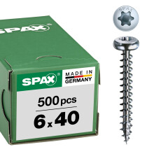 SPAX Universalschraube, 6,0 x 40 mm, 500 Pieces, T-STAR plus, half round head, full thread, 4CUT, WIROX A3J, 0201010600405