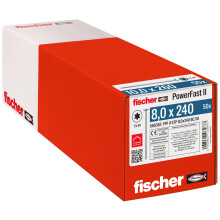 fischer PowerFast II STP 8.0 x 240, Powerful Wood Screws with Step Countersunk Head, Inner Star Socket and Partial Thread