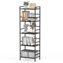 CADUKE 5 Tier Bookcase, Large Black Bookshelf with Open Storage, Wood and Metal Frame, Industrial Style Book Shelf for Living Room, Bedroom, Office