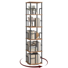 MAHANCRIS Rotating Bookshelf, 5-Tier Spinning Bookcase, 360 Revolving Bookcase, Storage Turning Shelf with Rails for Corner, Living Room, Bedroom