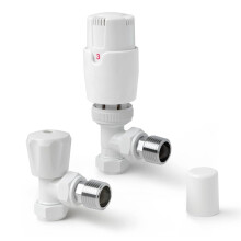 White Angled Thermostatic Radiator Valves TRV Modern Radiator Valves 15mm x 1/2" (Set of 2) for Heated Towel Rails & Central Heating Radiators