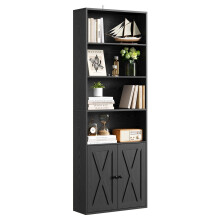 IRONCK Bookcase 6-Tier, Bookshelf with Doors, 180cm Tall Living Room Bookcases, Display Shelf Storage, Freestanding Book Shelf Unit for Home Office