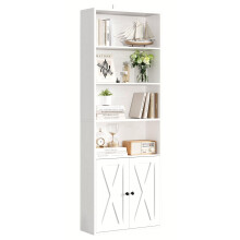 IRONCK Bookcase 6-Tier, Bookshelf with Doors, 180cm Tall Living Room Bookcases, Display Shelf Storage, Freestanding Book Shelf Unit for Home Office