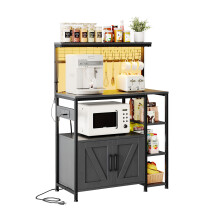 MUTUN Bakers Rack with Power Outlet, 6-Tier Kitchen Storage Rack with 6 S-Hooks, Microwave Stand Coffee Bar for Kitchen Dining Room