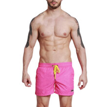 Mens Solid Color Drawstring Quick Dry Lined Beach Swim Trunks with Pockets Rose Red M