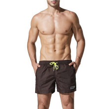 Mens Solid Color Drawstring Quick Dry Lined Beach Swim Trunks with Pockets Dark Brown L