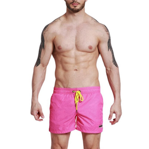Mens Solid Color Drawstring Quick Dry Lined Beach Swim Trunks with Pockets Rose Red XXXL