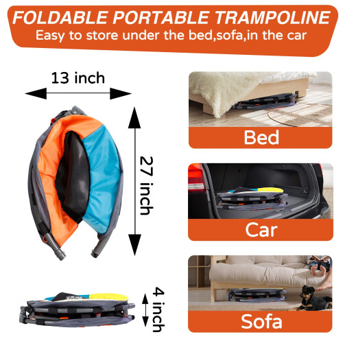 3FT Foldable Trampoline for Kids - 36” Mini Small Trampoline with Handle Bar, Height-Adjustable, Max Load 100LBS 2