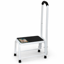 VOUNOT Folding Step Stool Metal w/ Handle, Anti-Slip Platform 38x26cm, White