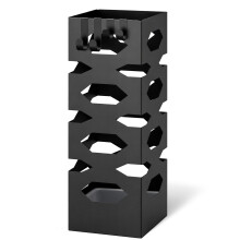 VOUNOT Metal Umbrella Stand, Freestanding Holder with Drip Tray & 4 Hooks, Hexagon Pattern, Black