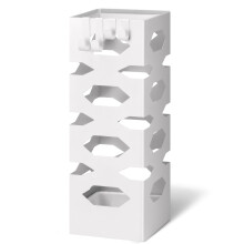 VOUNOT Metal Umbrella Stand, Freestanding Holder with Drip Tray & 4 Hooks, Hexagon Pattern, White