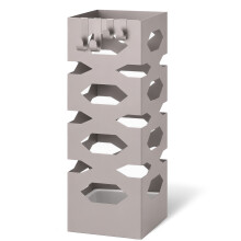 VOUNOT Metal Umbrella Stand, Freestanding Holder with Drip Tray & 4 Hooks, Hexagon Pattern, Beige