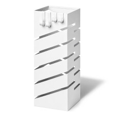 VOUNOT Metal Umbrella Stand, Freestanding Holder with Drip Tray & 4 Hooks, Diagonal Pattern, White