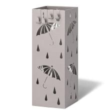 VOUNOT Metal Umbrella Stand, Freestanding Holder with Drip Tray & 4 Hooks, Beige