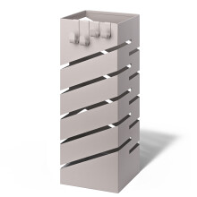 VOUNOT Metal Umbrella Stand, Freestanding Holder with Drip Tray & 4 Hooks, Diagonal Pattern, Beige